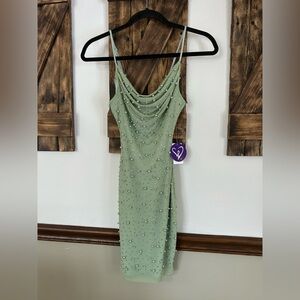 NWT Windsor’s Sage Beaded Rhinestones Short Formal Dress Women’s XS